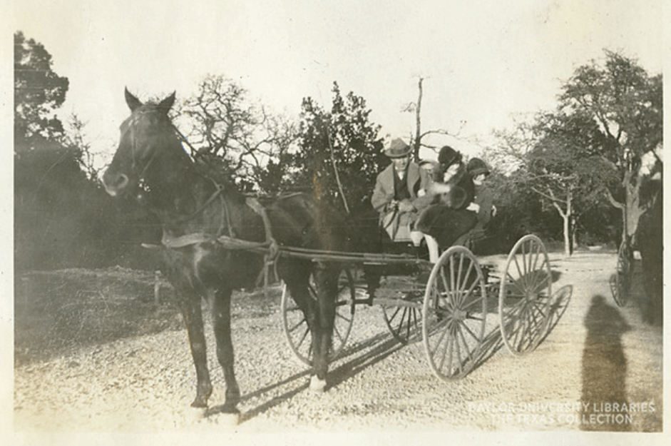 Two couples in a buggy somewhere in Cameron Park, Waco, Texas, circa 1925
